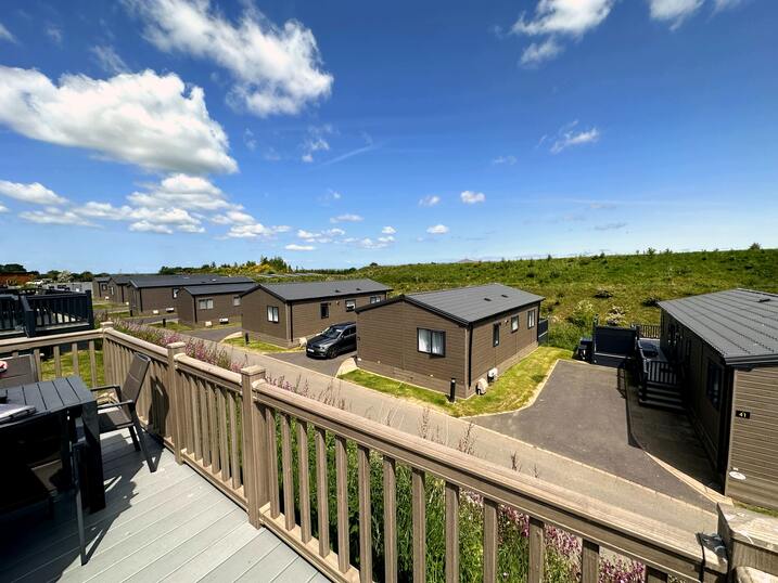 View looking out from the decking at the lodge.